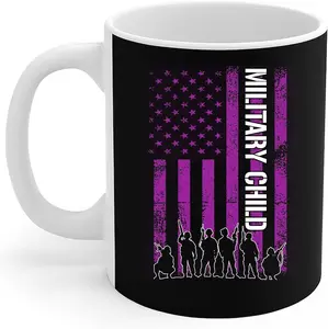 Military Child Month Mug Vintage America Purple Up Military Child Us Flag Gift Coffee Mug 11oz