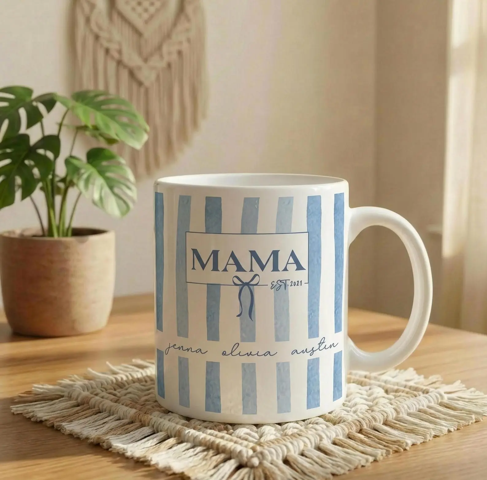 Custom Kids Names Mama Mug, Mothers Day Gift, Stripe Coffee Cup, Personalized Present for Mom, New Mom Gift, First Time Moms, Custom Gifts