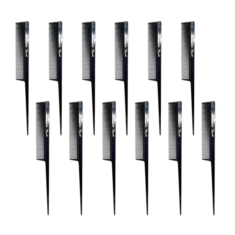 Krest Cleopatra 440 Fine Tooth Rattail Comb, 8-Inch Nitrile Rubber Parting Tool, Prevents Snagging, Wet/Dry Safe, 12-Pack
