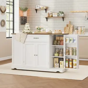 47'' Rolling Mobile Kitchen Island Cart with Storage, Island Table on Wheels with 2 Drawers, Adjustable Shelves, Buffet Sideboard Storage Cabinet
