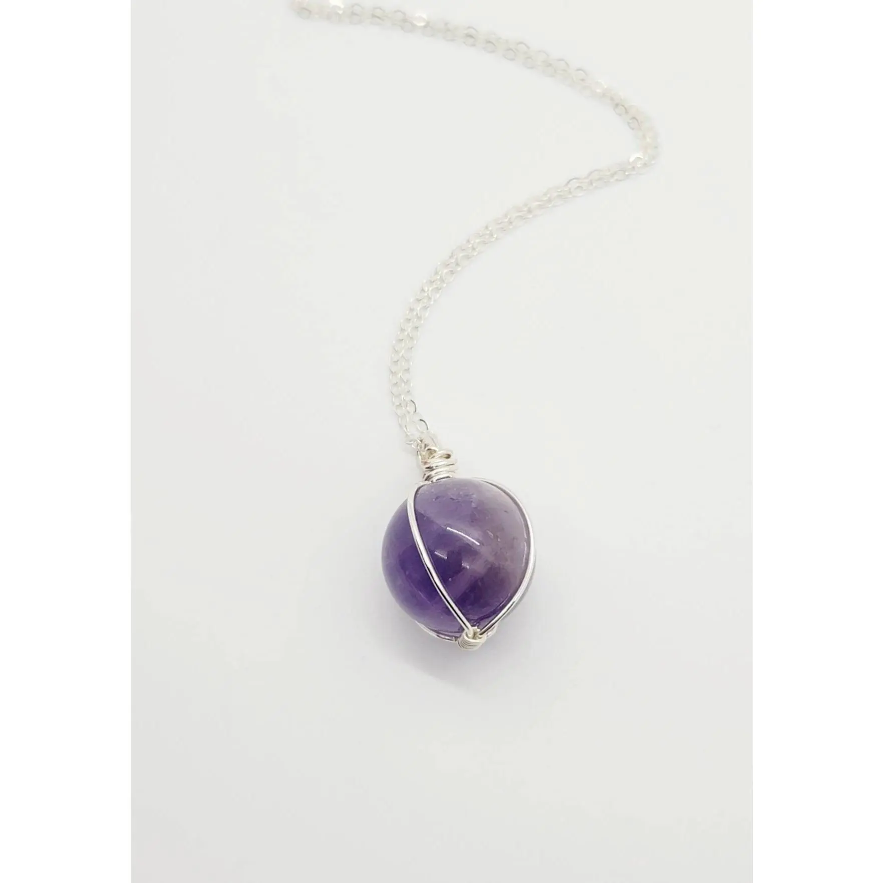 Amethyst Sphere Necklace: Sterling Silver Healing Crystal Pendant
