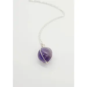 Amethyst Sphere Necklace: Sterling Silver Healing Crystal Pendant