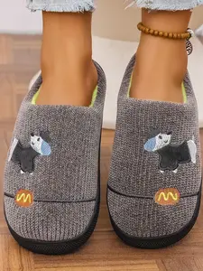 Pet Lover Gift Slippers, Lightweight Soft Corduroy Upper, Adorable Sausage Dog Embroidery, Non-Slip Sole, Comfortable Home Shoes