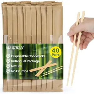 40 Pairs Disposable Wooden Bamboo Chopsticks Individually Paper Packaged for Chinese Food Japanese Sushi Korea Ramen Asian Cooking Hibachi Party Restaurant Business