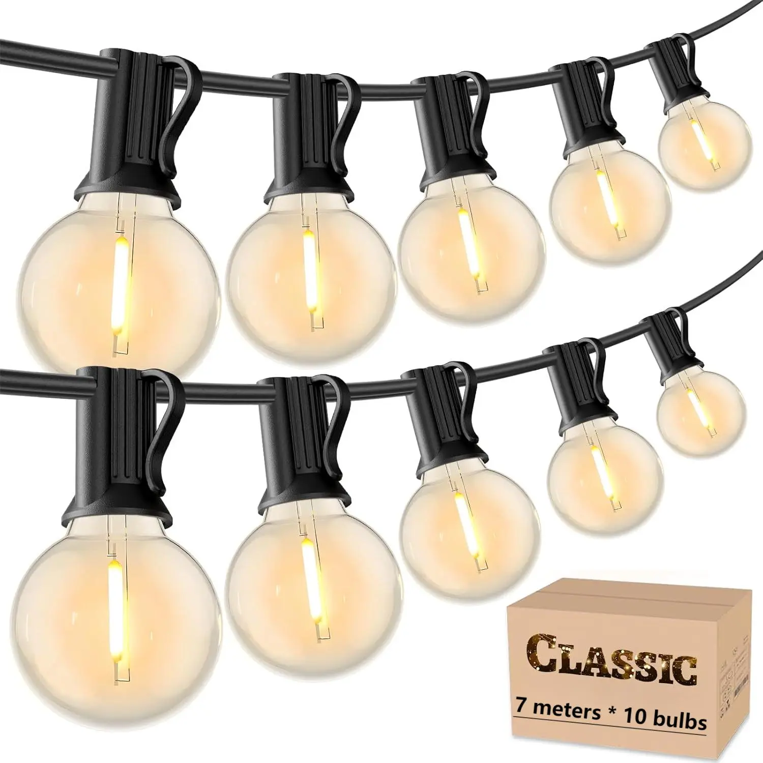 Britten Outdoor String Lights 7 meters, 10 LEDs, Outdoor Patio Lights, Plug-in Type, 10 Plastic Edison Bulbs, Waterproof Connectable Suspension Lights, Suitable for backyard porch, balcony party decoration, Black