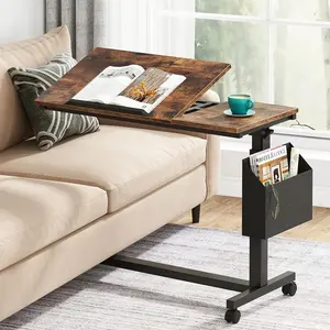 Tribesigns Adjustable End Table with Wheels, Laptop Side Tray for Sofa & Bed, Includes Drawing Board & Side Pocket, Rustic Brown Tribesigns Adjustable End Table with Wheels, Laptop Side Tray for Sofa & Bed, Includes Drawing Board & Side Pocket, Rustic Brown