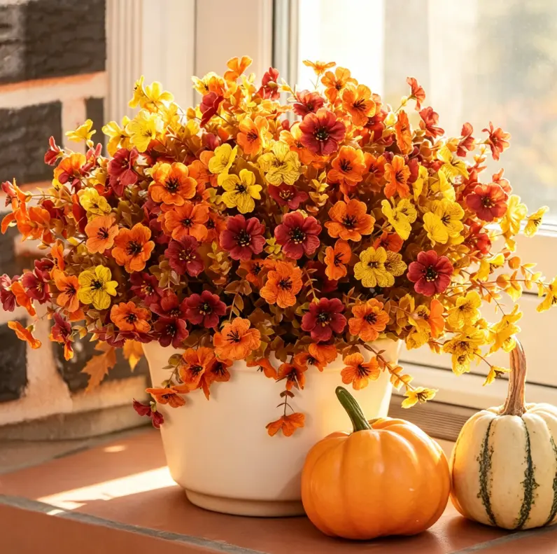 Fall Artificial Flower Halloween (6/12/24pcs/set), UV Resistant Colorful Fake Flower, Decorative Bouquet for Home Garden Party Wedding Decor, Artificial Flowers Bouquet summerwin