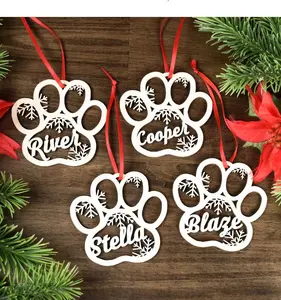 Personalized Dog Paw Ornament, Custom Pet Christmas Decoration