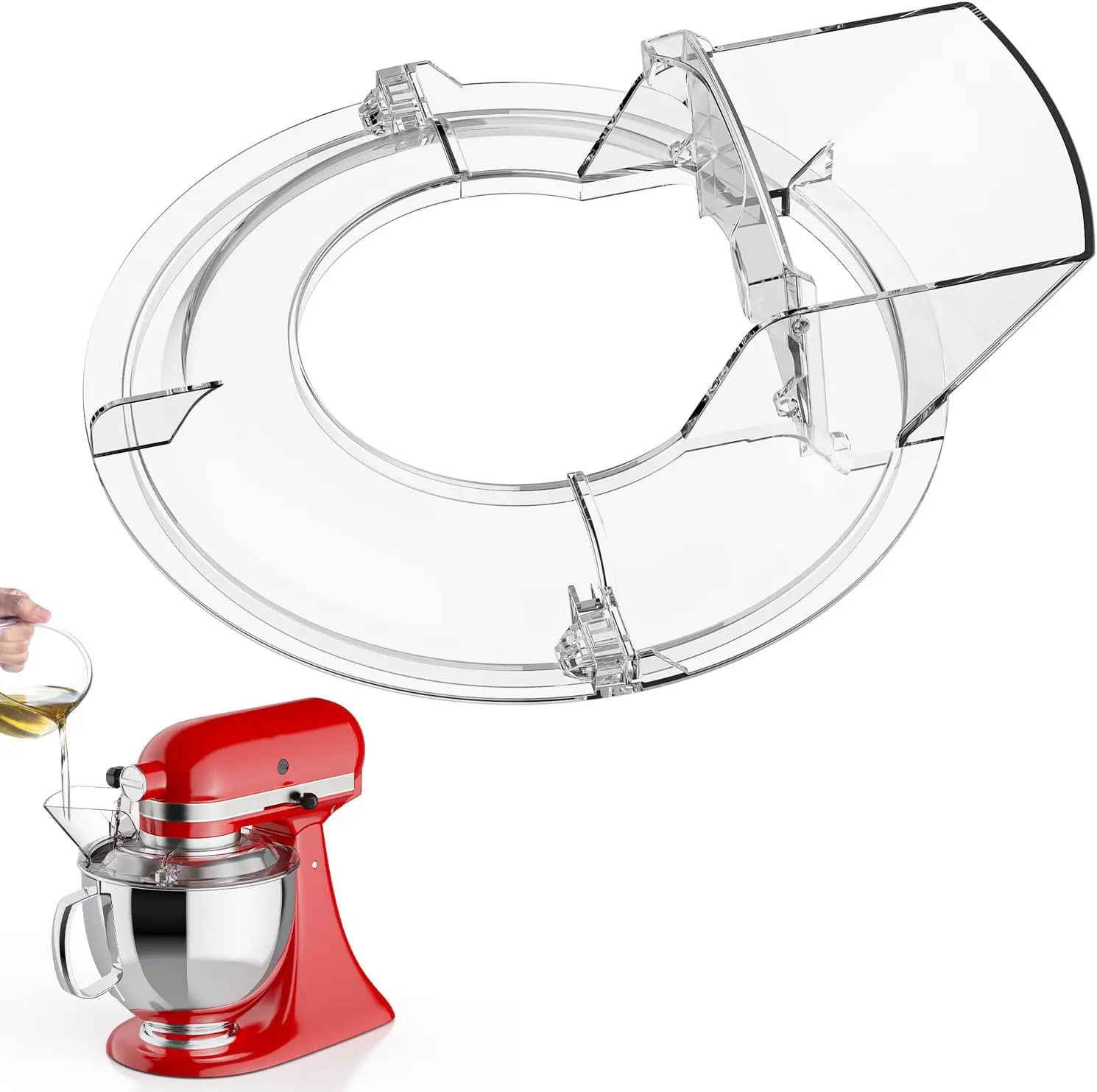 Pouring Shield for KitchenAid Mixer, Compatible with KitchenAid 4.5-5 QT Tilt-Head Stand Mixers, Detachable Body with Flip-top Feed-inlet Lid, Fits Stainless-Steel, Glass, and Ceramic Bowls.