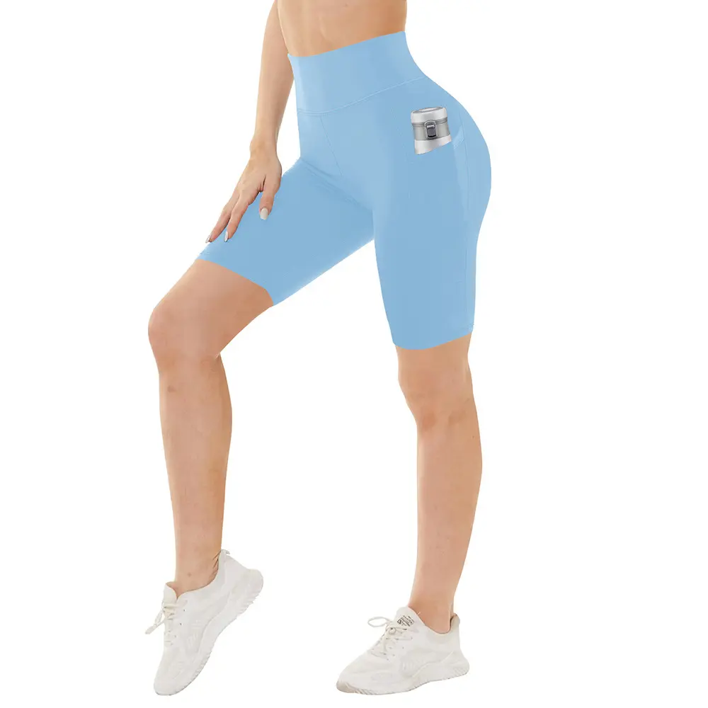 Light Blue   Pocket Style Yoga Shorts