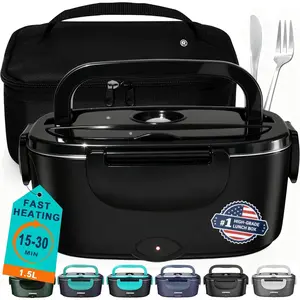 Electric Lunch Box-Portable  Warmer Heater for Adults, Heated Lunch Box for Travel,On-the-Go,Office,Construction-Cook,Warming Soup & Reheat,Portable Lunch Warmer for Men & Women's Gifts,1.5L,Black