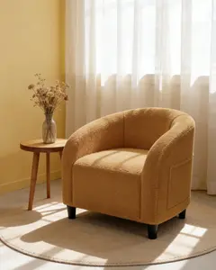 Gaomon Boucle Fabric Accent Barrel Chair, Compact Sherpa-Look Furry Armchair with Curved Arms, Round Back & Soft Padding, Tool-Free Setup, Suitable for Living Room & Office (Yellow)