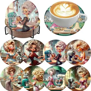 8-piece/set diamond-painted coaster set with beautiful patterns (with stand) - DIY diamond art craft kit for home decoration, suitable for beginners, diamond kit craft supplies, artificial diamond art craft supplies, gift, Diamond Painting Kits