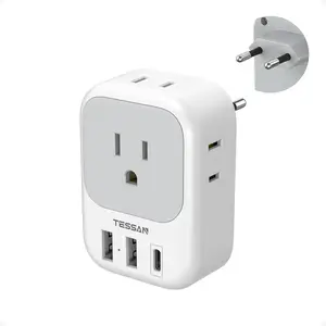 TESSAN European Travel Plug Adapter USB C, TESSAN International Plug Adapter with 4 AC Outlets 3 USB Charging Ports, Type C Europe Power Adaptor for US to EU France Germany Iceland Spain Italy