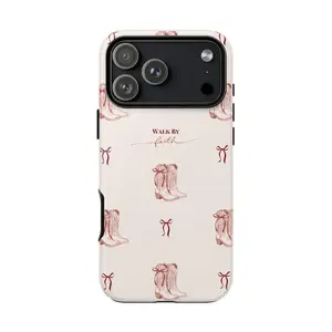 Christian Tough Phone Case, Walk By Faith Western Boots Phone Case, Cute Cowgirl Aesthetic, Christian Inspirational Protective Cover, Gift for Her, Gift for Him