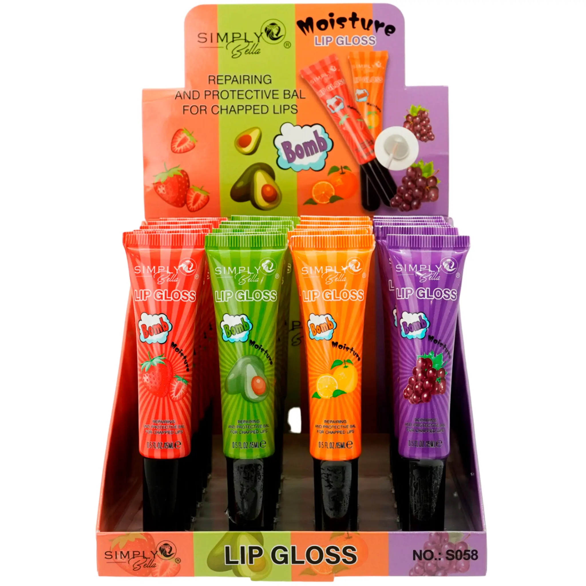 Brillo Labial Hidratante Bomb Simply Bella - Venta al por Mayor 24 Unidades (S058)