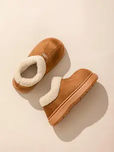 Men's Casual Solid Color Plush Lining Slippers, Simple Design Round Toe Warm Slippers for Indoor & Outdoor Use for Fall & Winter