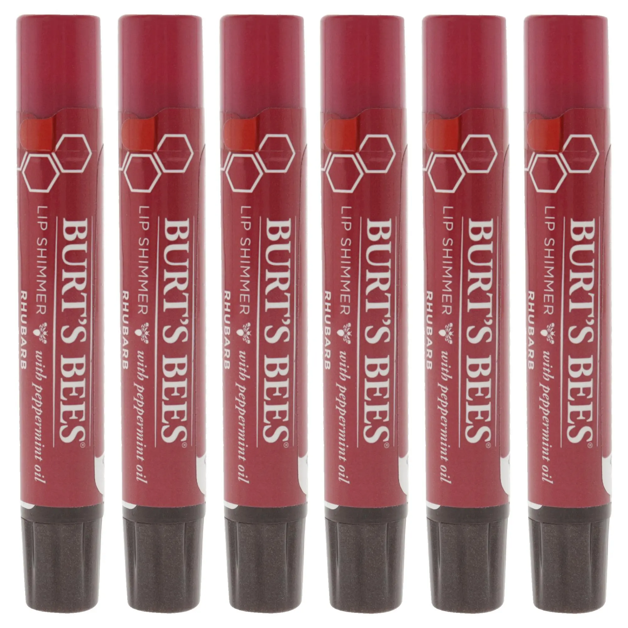 Women's Burt's Bees Rhubarb Lip Shimmer Balm Stick - 0.09 oz Lip Care Cosmetic with Gentle Glow - Pack of 6