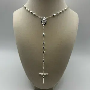 Virgen María  Rosary gold plate three golds 18K 18 pulgadas Religious Jewelry for Women oro blanco laminado 26 pulgadas
