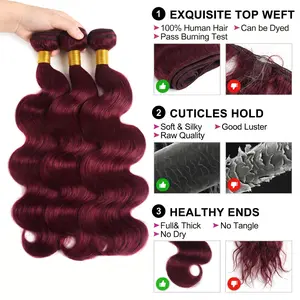 【LUCKOCKOS 】14A 99J Dark Red Body Wave Human Hair Bundles 20 30 Inch 14A Brazilian Virgin Hair Extension Weave Human Hair Raw Bundles For Women