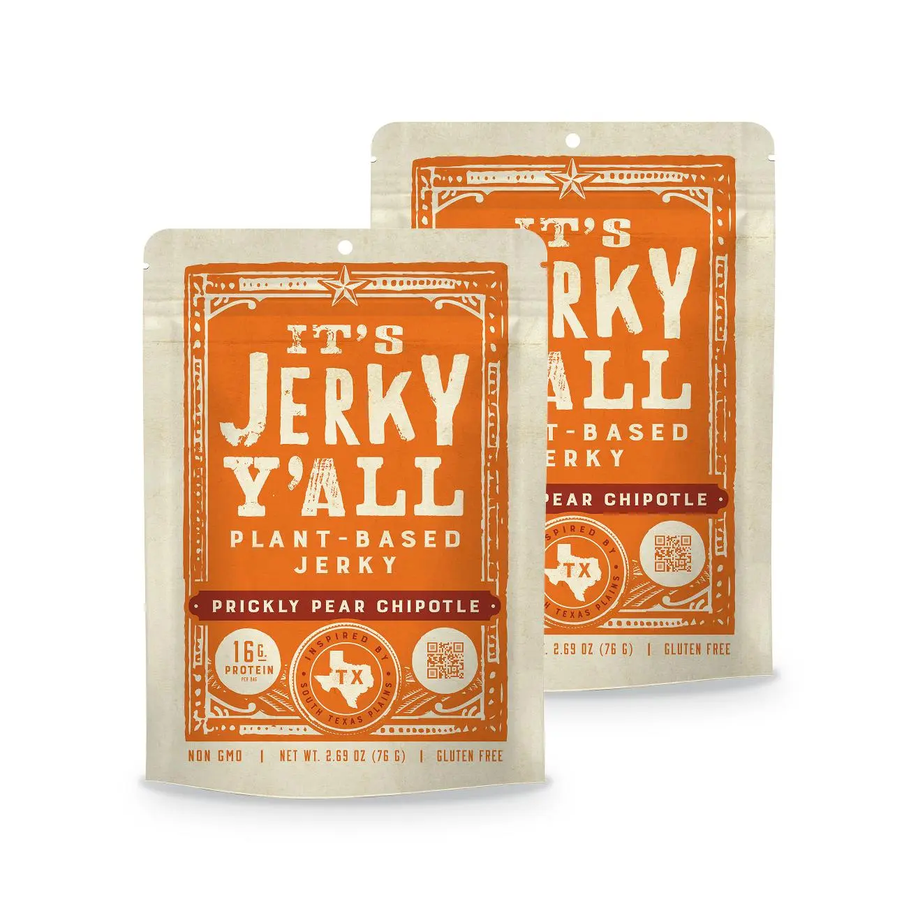 Prickly Pear Chipotle Plant-Based Jerky - 2-Pack - ALL Y'ALLS FOODS It’s Jerky Y’all- Sweet & Spicy- Vegan, Non-GMO, Gluten-Free - High Protein 16g/bag - Meatless Snack Dry