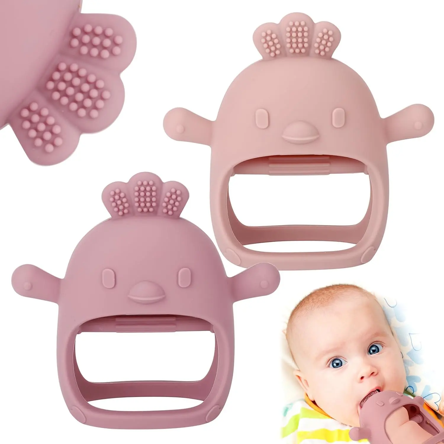 Halloween Gift 2-Pack Silicone Baby Teething Mitts – BPA-Free Anti-Drop Teething Toys for Infants 3–12 Months, Soft Baby Chew Toys for Sore Gums, Newborn Essentials & Baby Shower Gifts