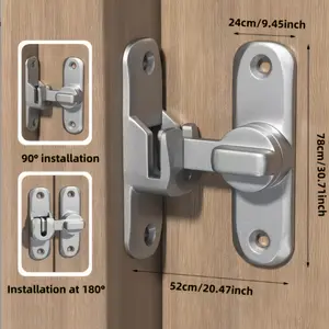 3Pack/Set Heavy-Duty Door Lock, Heavy-Duty Anti-Theft Door Lock Handle with 90°/180° Adjustable Sliding Bolt, Durable Stainless Steel Barn Door Lock, Sliding Door Lock for Garage, Bathroom, Outdoor Use (Silver)