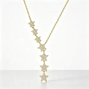 Multi Star Vertical Y Drop Dangle Necklace Dainty Thin Chain Lariat Neck Jewelry Minimalist Elegant Statement Accessory for Women Daily Party Holiday Birthday Gift for Her