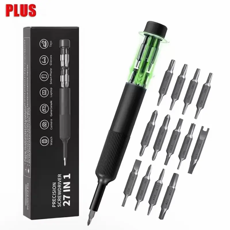 27-in-1 Precision Screwdriver Set, Magnetic Replaceable Screwdriver Bits Pen-Style Manual Repair Tool Kit for Eyeglass, Watch, Computer, Hardware for Handyman