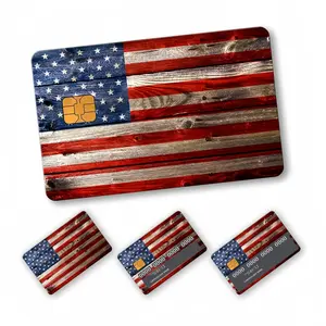 4 Pack Waterproof Vinyl Credit Card Stickers, Rustic Wood American Flag Card Skin Decals, Debit Card Cover Wraps, Bank Card Decor, Patriotic Wallet Accessories
