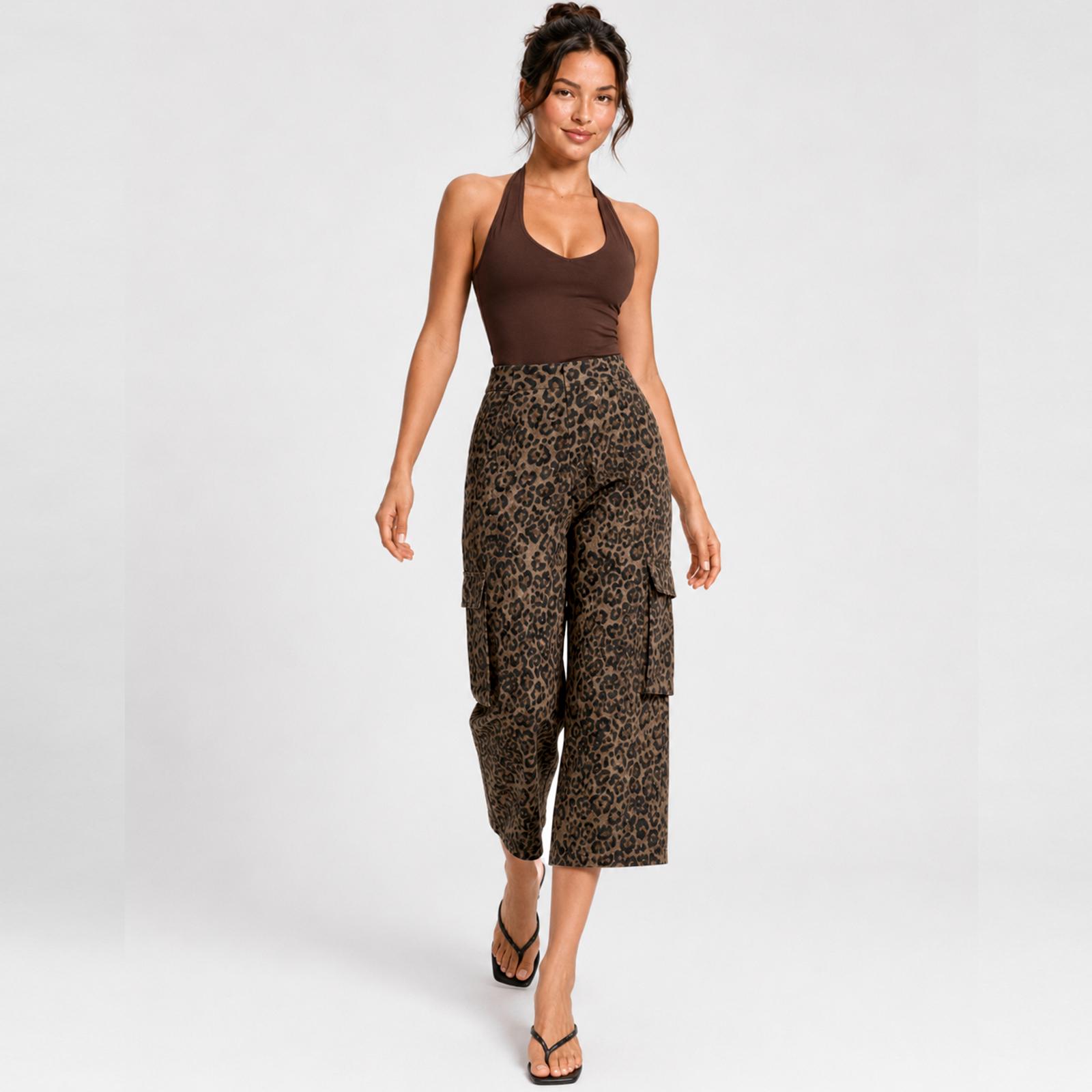 JOJOANS Women's Capri Pants, High-Waisted Stretch Straight-Leg Pants, Workwear-Style Pants with Pockets, Tummy-Control Design