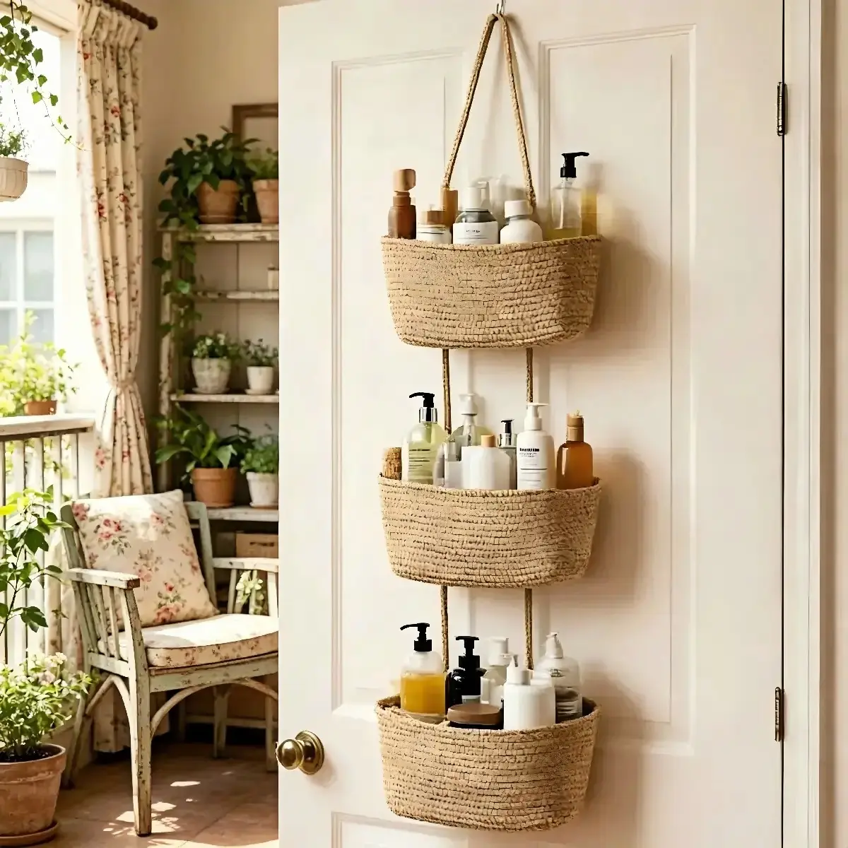【Clearance Sale】Woven cotton 3-Tier Over the Door Basket, Wall-Mounted Jute Bathroom Storage Organizer – Decorative Nursery Baskets, Perfect for Busy Mom/Dad to Store Diapers & Toys small basket Gift Hook laundry basket house organizers