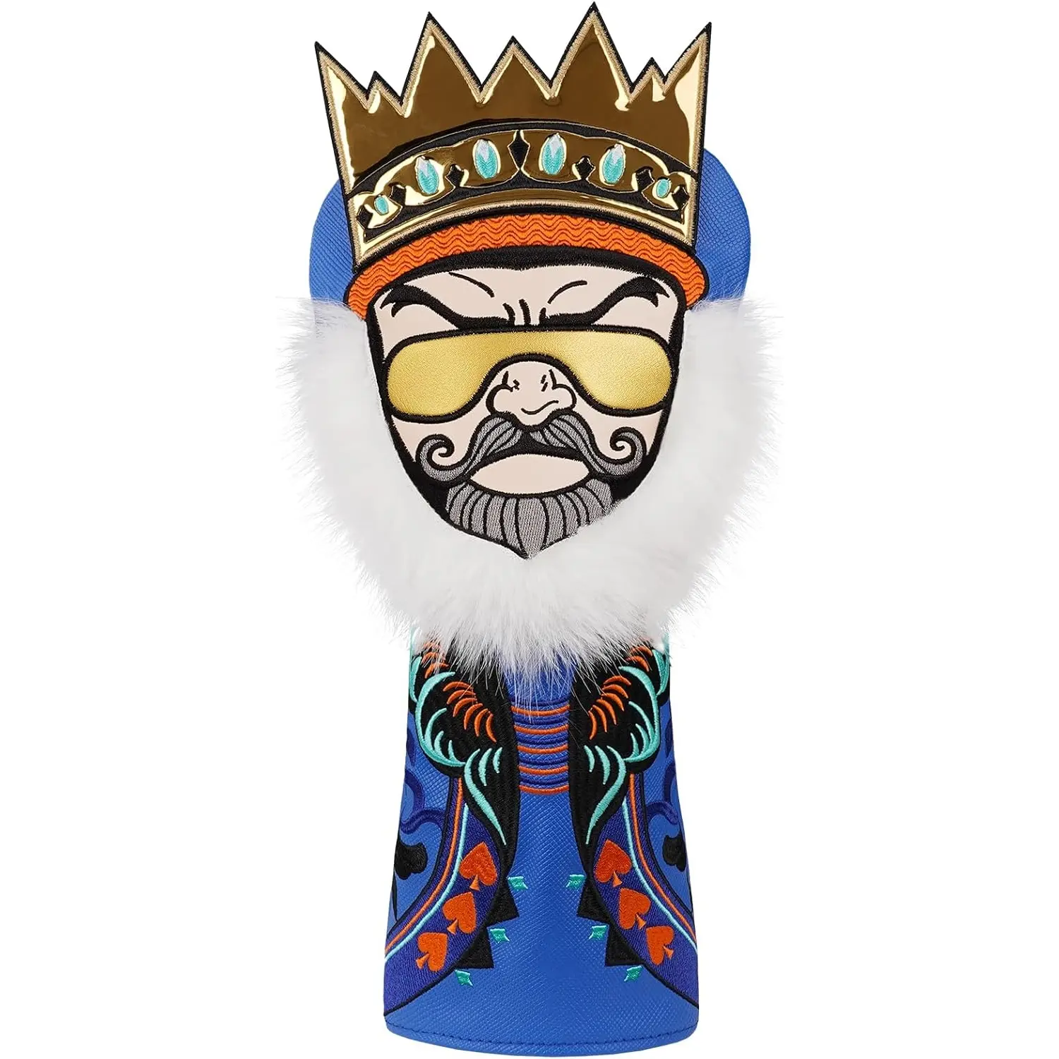Craftsman Golf Synthetic Leather King with Crown and Beard Blue Golf Club Headcover Cover for Woods and Driver Hybrids Putter