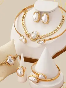 7 Piece Baroque Pearl Set, Vintage Luxury Fashion Necklace Earrings Ring Set, Holiday Gift Party Accessory