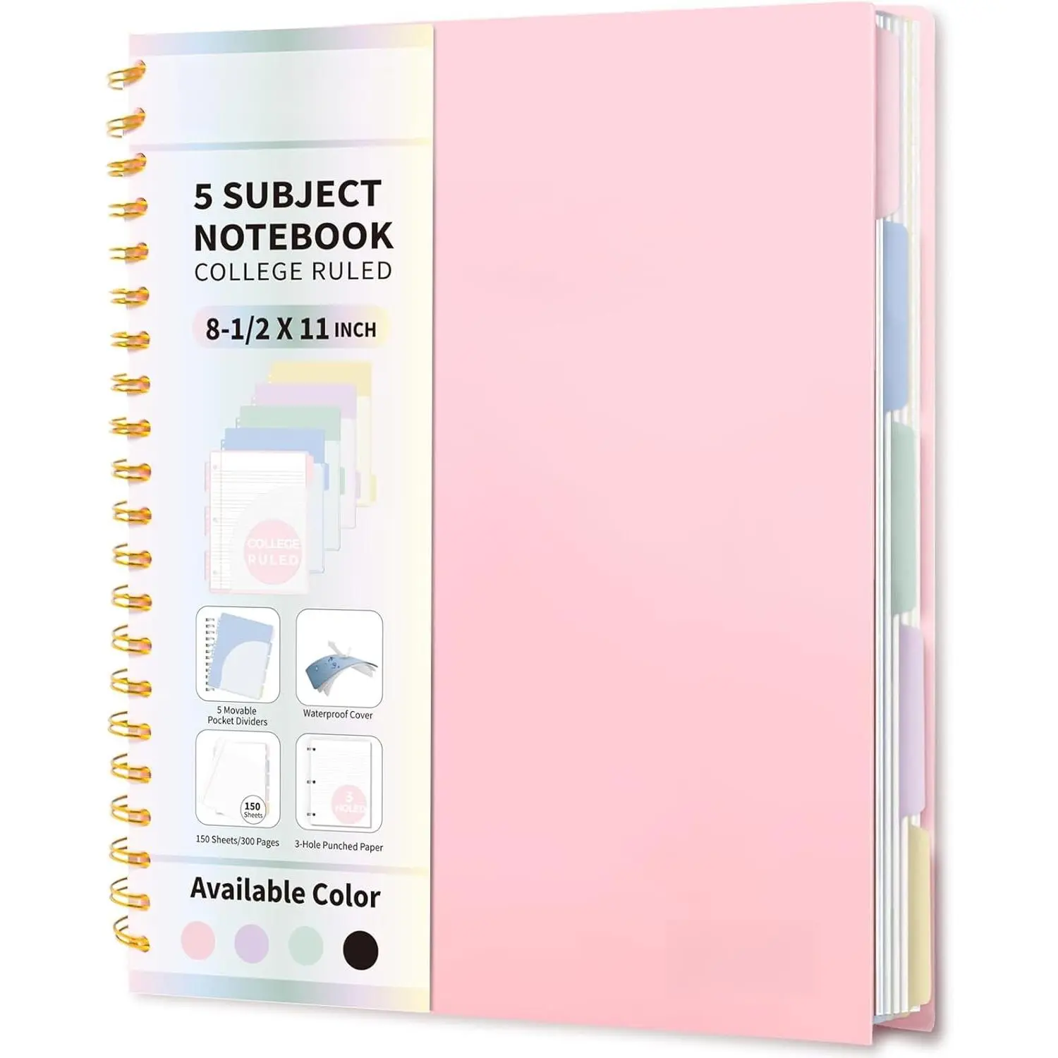 Aesthetic 5-Subject Notebook with Dividers & Pockets - Pink - TikTok Shop