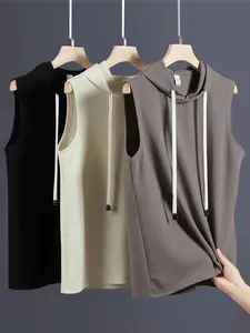 3PCS Unisex Sleeveless Hoodie Tank Tops, Loose Fit Drawstring Hooded Vest, Lightweight Summer Gym Workout Streetwear for Men Women 1PCS/2PCS