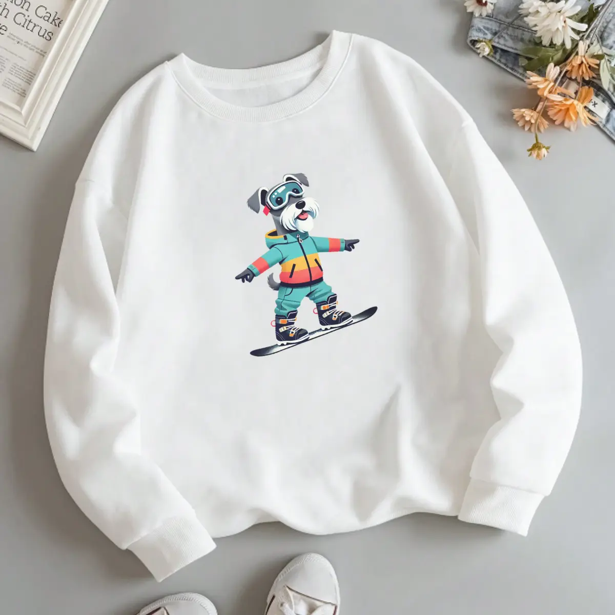Snowboard Schnauzer Sweatshirt, Snowboarding Schnauzer, Snowboard Sweatshirt, Snowboard Dog, Snowboard Christmas, Snowboard Lover Gift