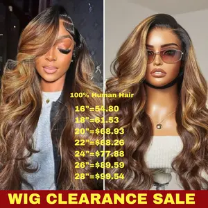 [Wig Clearance Sale] Suntuhair 20-32inch Balayage Highlight Brown Body Wave Wig 200 density Human Hair Full 13x4 HD Lace Front Pre Plucked Hairline and Bleached Knots Affordable Wigs For Black Women, Natural Looking Wig, Heat Resistant