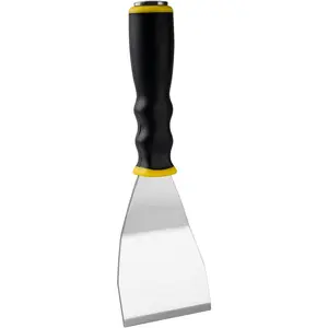 3" Bent Scraper, Heavy Duty Paint Scraper Tool with Pole Socket Hammer End, Stainless Steel Bent Blade with Anti Slip Rubber Handle, Curved Floor Scraper for Cleaning, Removing, Repairing