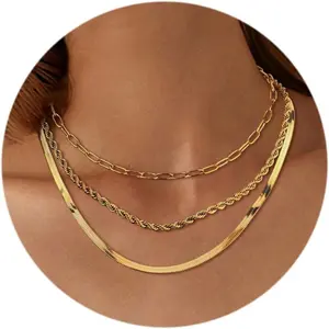 Sanfenly 3 Pcs Necklace Set for Women, Adjustable Choker Gargantilla Necklaces, Stainless Steel Boho Necklaces, Gold & Silver Tone Jewelry for Women Girls