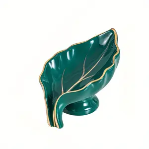 1Count Creative Leaf Shaped Soap Dish, Ceramic Drain Soap Tray, Self Draining Soap Holder, Soap Rack For Bathroom, Multifunctional Soap Srage Rack, Bathroom Accessories
