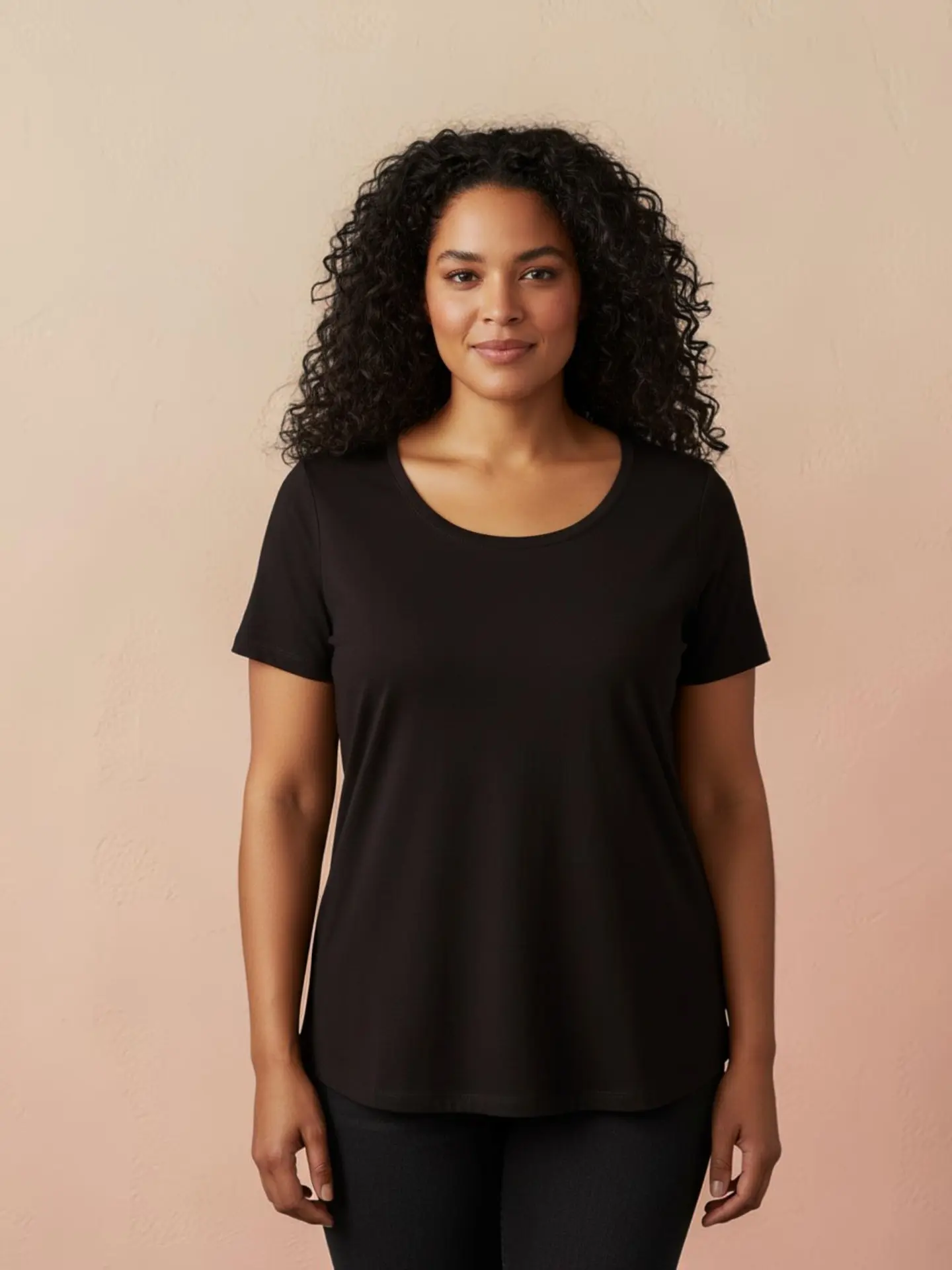 Women's Black Short Sleeve T-Shirt with Round Neck, Casual Style, Regular Fit, Ideal for Daily Wear,  Rayon/Spandex,Size Large Only, Choice of Logo