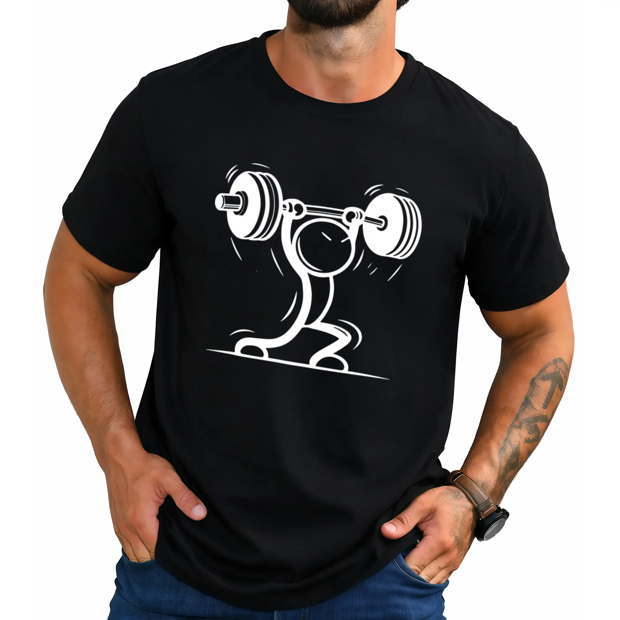 Men's 2026 New Arrival Barbell Muscle Print TShirt Breathable Gym Tee with Dumbbell Barbell Graphic Short Sleeve Regular Fit for Weightlifting Bodybuilding Casual Streetwear AllSeasonRetro Casual Short-sleeved T-shirt with a Round Neck and Printed
