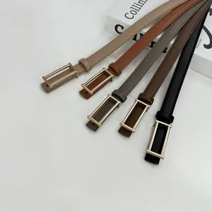 Mother’s Day gift selection: women’s thin leather belt with metal square buckle, available in multiple colors for versatile styling; a waist-cinching accent accessory that shows Mom lots of love.