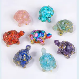 8PCS Natural Crystal Resin Turtle Figurine, Healing Crystal Chips Orgone Energy Tortoise Statue, Handmade Gemstone Tortoise Decor for Home Office Desk, Spiritual Good Luck Gift for Crystal Lovers