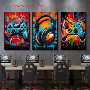 3-Piece Set: Gaming Doodle Controller Headphones, Fun Wall Art Canvas Poster Gamer Room Wall Decor, Modern Living Room Poster, Frameless