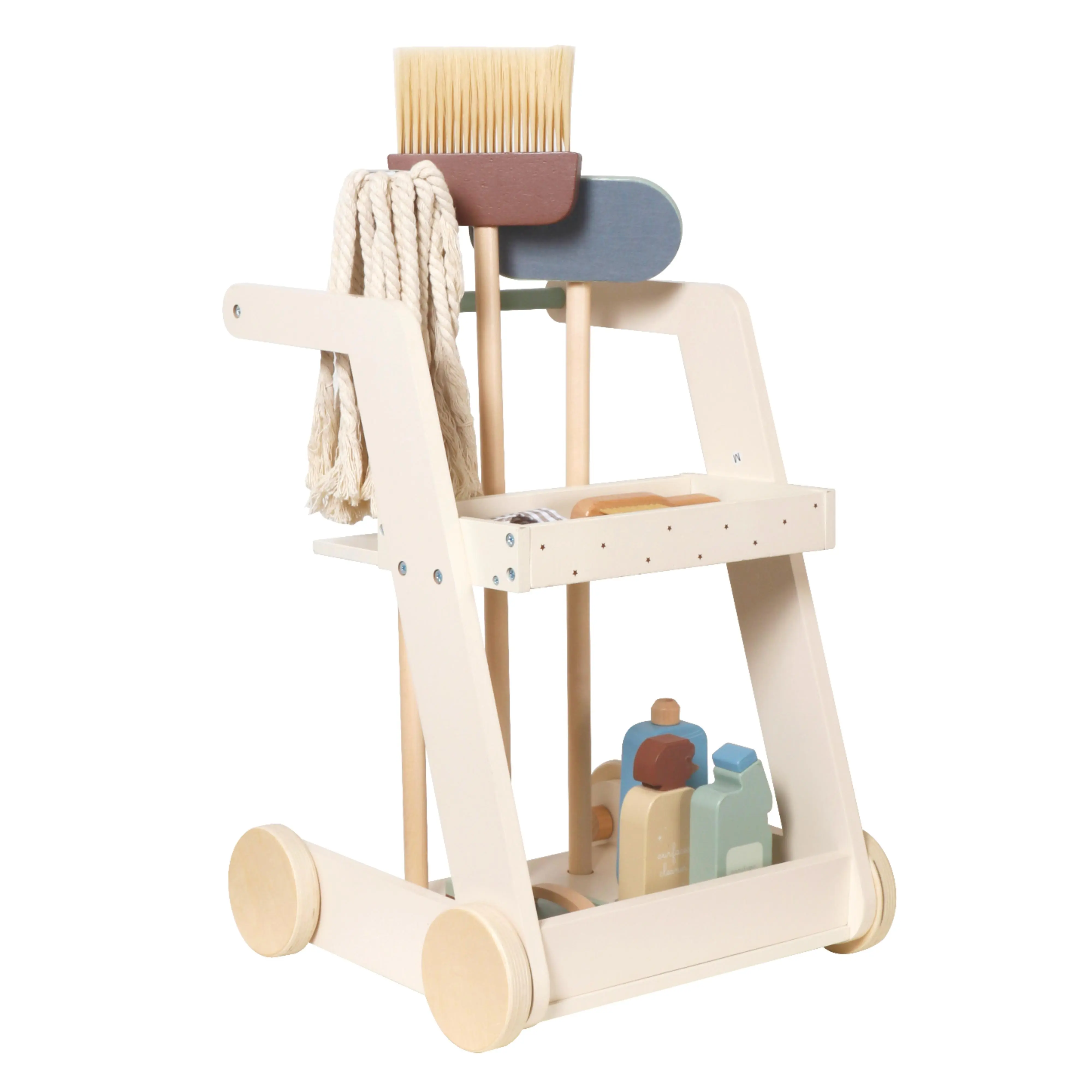 Montessori Wooden Cleaning Set for Kids, Pretend Play Housekeeping Toy Set with Mop, Broom, Brush, Cloth and Cleaning Bottles, Toddler Cleaning Cart, Educational Role Play Toy for Boys Girls Age 3+