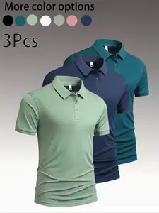 4pcs Summer Breathable Solid Color Polo Shirts for Men, Stylish Casual Business Attire, Perfect for Everyday Wear