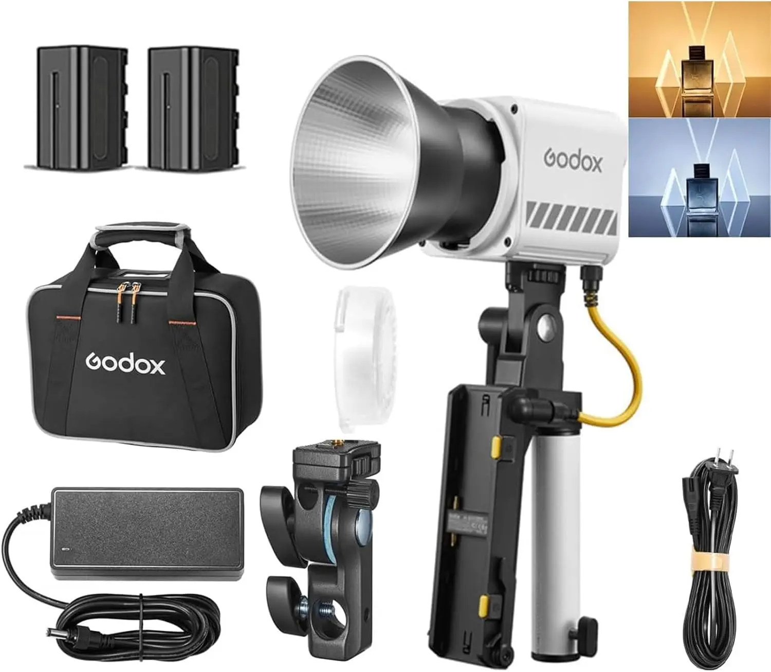 Godox ML60IIBi 70W Bi-Color LED Monolight - Handheld COB LED Video Light, APP Control, 2800K-6500K CRI 96+/TLCI 97+,Built-in 11 Lighting Effects, with AK-B01 Bracket Handle+NP-F970 Batteries, Photographic Fill Light, Video Fill Lamp
