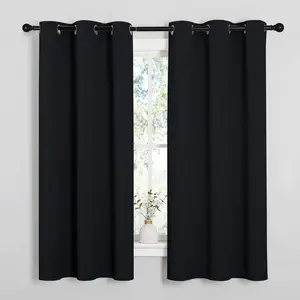 Pitch Black Solid Thermal Insulated Grommet Blackout Curtains/Drapes for Bedroom Window (2 Panels, 42 inches Wide by 63 inches Long, Black)